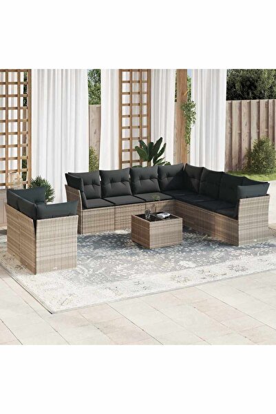 vidaxl Set canapele de gradina cu perne 10 piese gri deschis poliratan