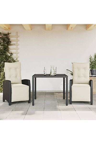 vidaxl Set mobilier de gradina cu perne, 3 piese, negru, poliratan