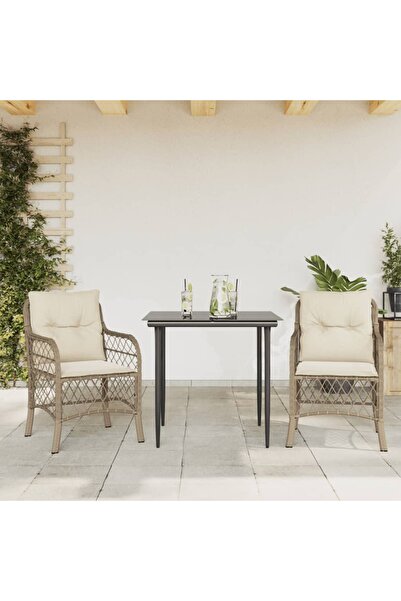 vidaxl Bistro set with cushions, 3 pieces, beige, polyrattan