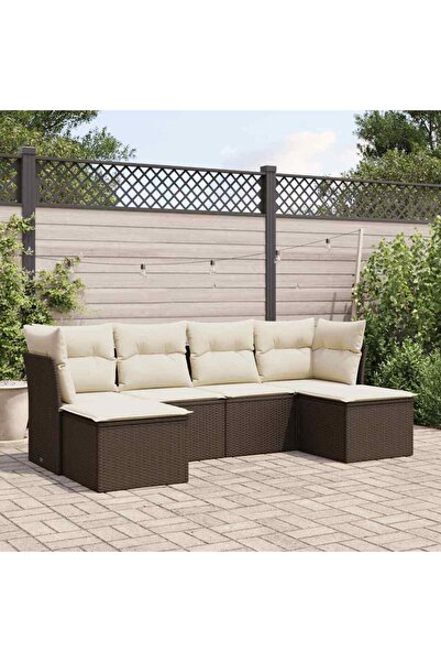 vidaxl Garden sofa set with cushions, 6 pieces, brown, polyrattan