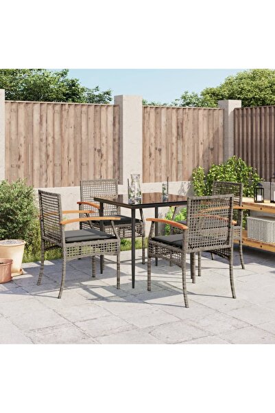 vidaxl Garden furniture set with cushions, 5 pieces, grey, polyrattan