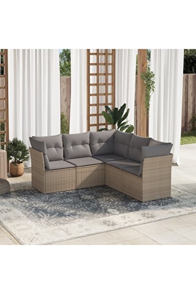 vidaxl Set canapele de gradina cu perne, 5 piese, bej, poliratan