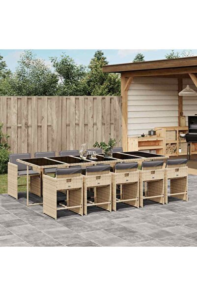 vidaxl Set mobilier gradina cu perne, 11 piese bej combinat poliratan
