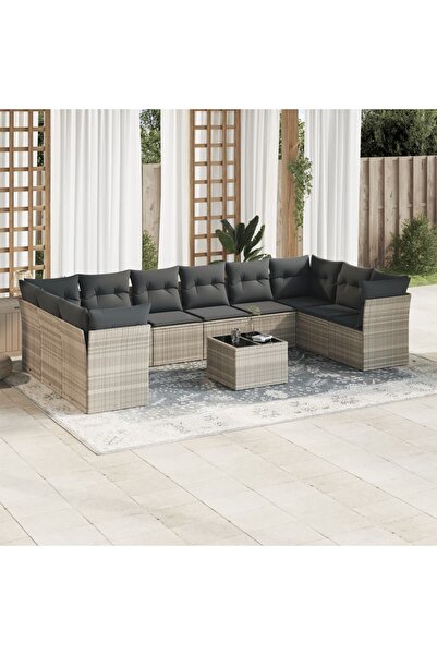 vidaxl Set canapele de gradina cu perne, 11 piese, gri, poliratan