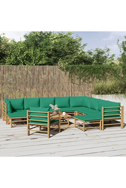 Concept Set mobilier de grădină cu perne verzi, 12 piese, bambus