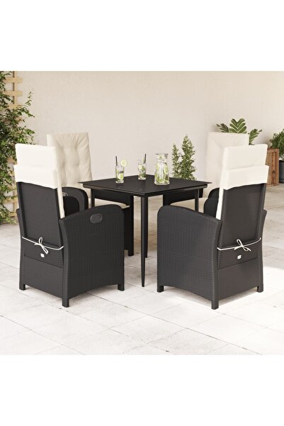 vidaxl Set mobilier de gradina cu perne, 5 piese, negru, poliratan