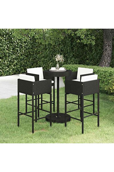 vidaxl Set mobilier bar de gradina cu perne, 5 piese, negru, poliratan