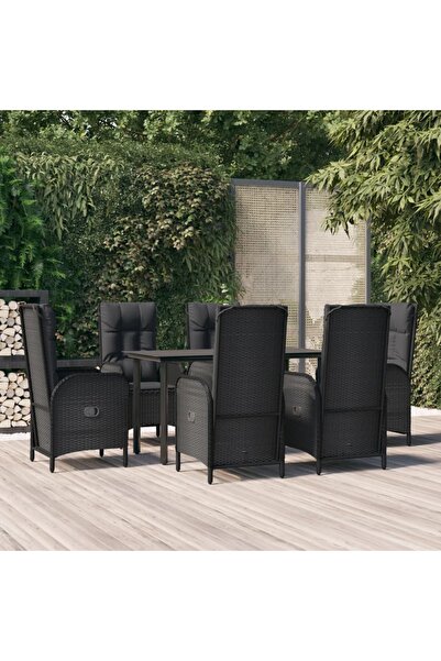 vidaxl Set mobilier de gradina cu perne, 7 piese, negru, poliratan