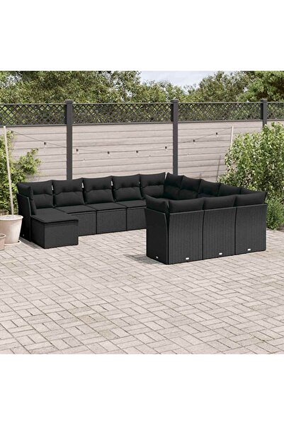 vidaxl Set canapele de gradina, 12 piese, cu perne, negru, poliratan