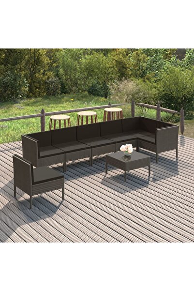 vidaxl Set mobilier de gradina cu perne, 8 piese, gri, poliratan
