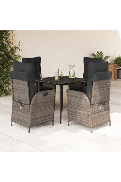 vidaxl Garden furniture set with cushions, 5 pieces, grey, polyrattan