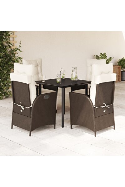 vidaxl 5-piece garden furniture set with cushions, brown, polyrattan