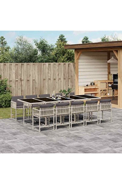 vidaxl Set mobilier de gradina cu perne 11 piese gri deschis poliratan