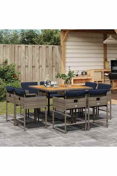 vidaxl Set mobilier gradina cu perne, 9 piese, gri, poliratan