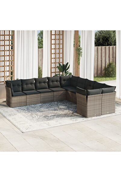 vidaxl Garden furniture set with cushions, 10 pieces, grey, polyrattan