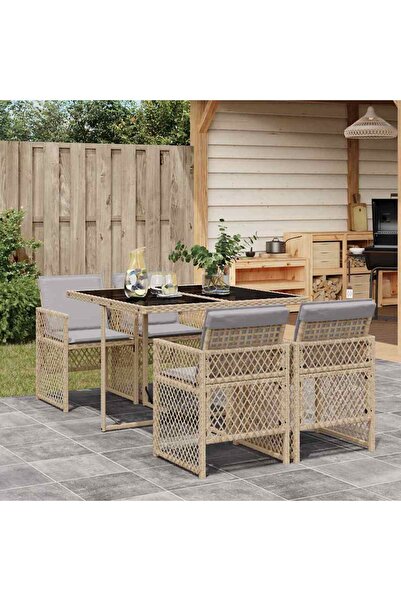 vidaxl Set mobilier de gradina cu perne, 5 piese, bej, poliratan
