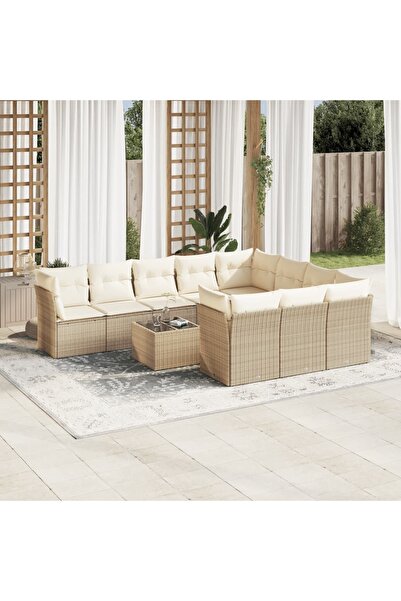 vidaxl Set canapele de gradina cu perne, 11 piese, bej, poliratan