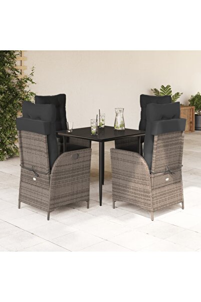 vidaxl Set mobilier de gradina cu perne, 5 piese, gri, poliratan