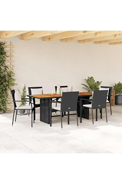 vidaxl Garden furniture set with cushions, 7 pieces, black, polyrattan