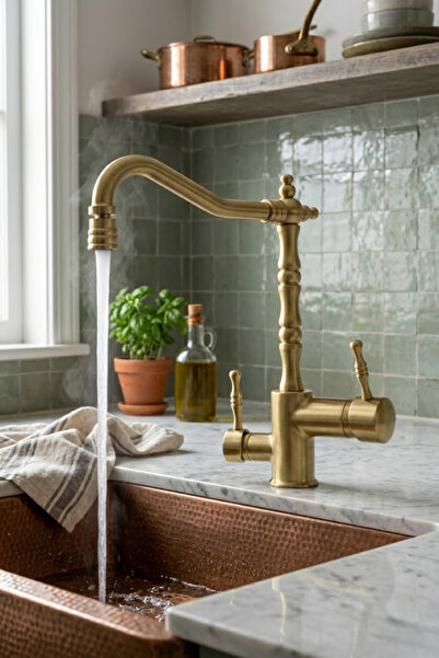 Venezia Retro Oynar Başlıklı Arıtmalı Eviye Bataryası Mat Gold