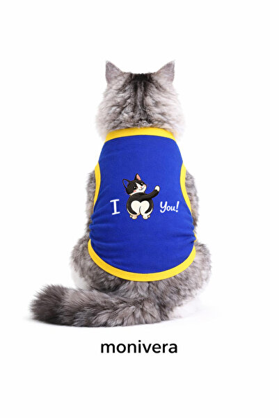 Modetra الموسم الجديد: ملابس القطط المطبوعة باللون الأزرق من I Love Cat - قمي...