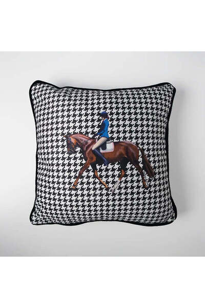VİTELLİ Equestrian Blue Jacket Decorative Throw Pillow Cover 1 Piece 50X50 cm