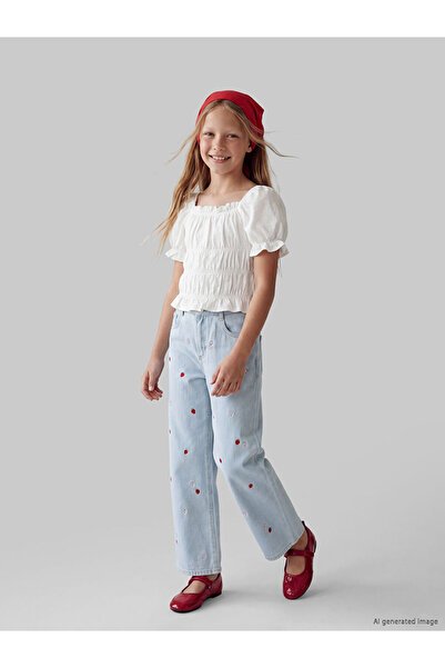 LC Waikiki Esvab • Modern & Distinctive Wide-Leg Strawberry Embroidered Girls...
