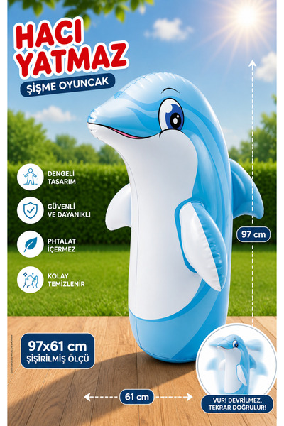 MUBX Büyük Boy Hacı Yatmaz 94cm Devrilmez Şişme Çocuk Boks Oyuncağı