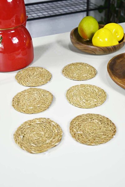 ACELEYOLLA Hasır Yuvarlak Bardak Altı 10 cm 6’lı Set Doğal Jüt