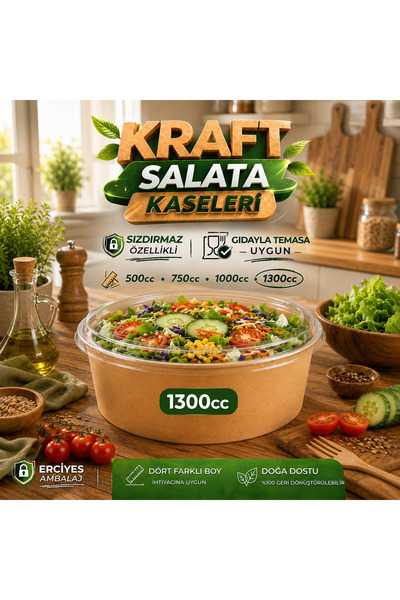 ERCİYES AMBALAJ KRAFT KASE ÇOK AMAÇLI 1300cc ( 12 adet )