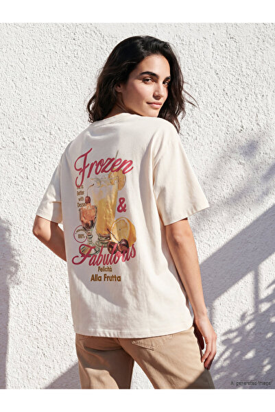 LC Waikiki Tricou de damă cu guler rotund cu imprimeu supradimensionat