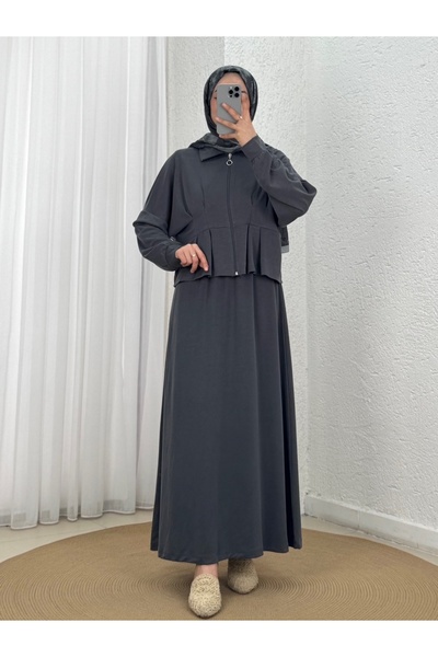 MİHRA STORE Nefes Ceketi Dikişli Fermuarlı İkili Elbise-MF1774 Antrasit