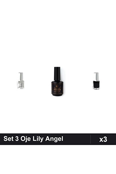 Makeup Set 3 Oje Semipermanente Lily Angel 15ml, Alb Negru, Manichiură cu Primer