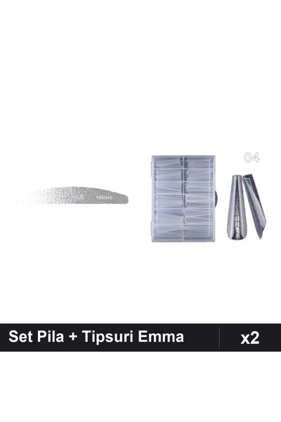 Makeup Set 2 Pila Unghii Emma 150/240 + 120 Tipsuri Reutilizabile, Manichiură...