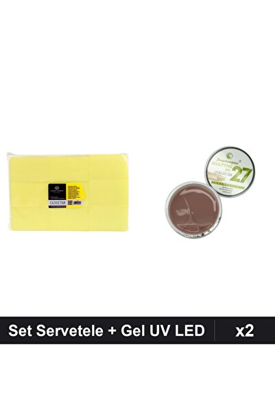 Makeup Set 2 Servetele Unghii 900buc Galben + Gel Constructie UV LED FSM 15g