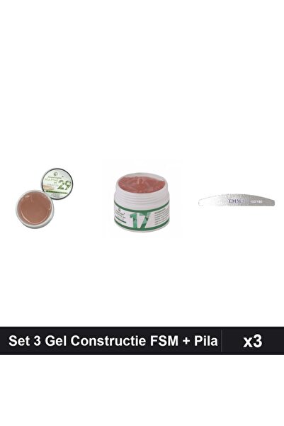 Makeup Set 3 Gel Constructie UV LED FSM 15g, Nuante 29 si 17, cu Pila Unghii ...