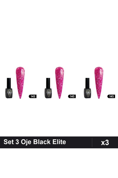 Makeup Set of 3 Semi-permanent Nail Polish Black Elite 8ml, Global Fashion, U...