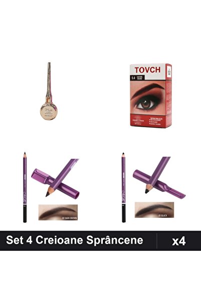Makeup Set 4 Creioane și Tuș Sprâncene, Nuante Negru Maro Gri, Eyeliner Kiss ...