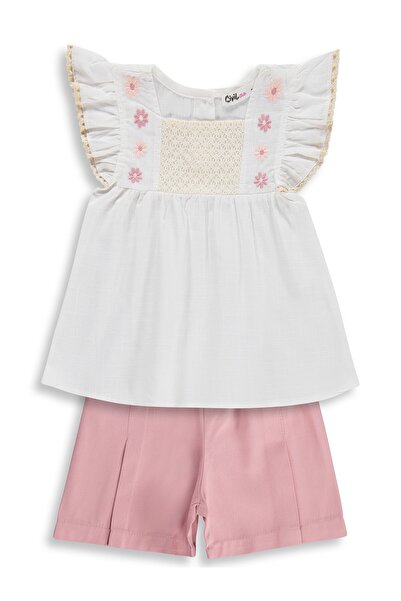 Civil Girls Ruffled Floral Embroidered Set for 2-5 Years - Beige