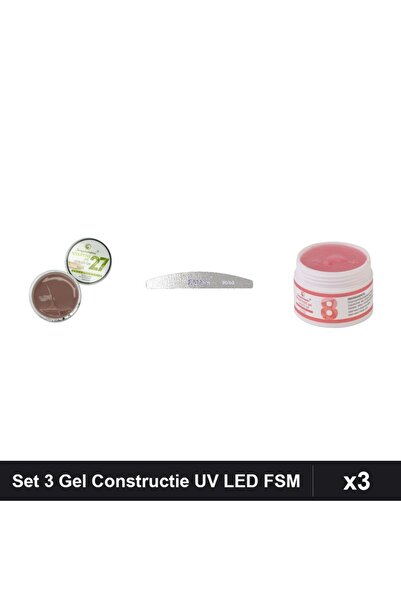 Makeup Set 3 Gel Constructie UV LED FSM 15g, Nuante 27 și 08, Pila Emma 80/80...