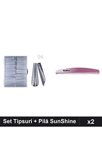 Makeup Set 2 Unghii Tipsuri Reutilizabile 120 buc + Pilă SunShine 100/180 Man...