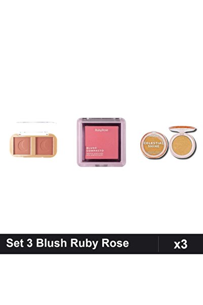 Makeup Set 3 Blush Ruby Rose Paleta Cheek To Cheek + Compact BL 20 + Iluminat...