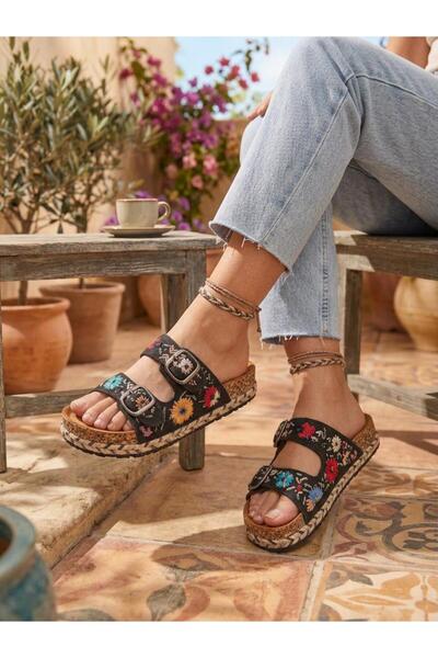 Guja 26Y217-7 Women's Straw Woven Beaded Double Buckle Slippers