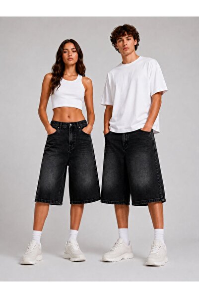 St.Poll Pantaloni scurți din denim unisex, cu aspect uzat și spălare vintage