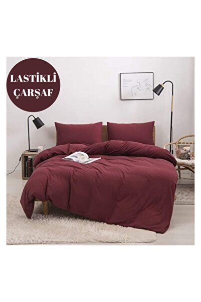 Gasel Home Burgundy Ranforce Woven Fabric Duvet Cover Set (with Elastic Sheet)