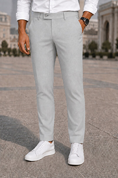 MODAMESTO Pantaloni pentru bărbați, gri deschis, slim fit, din lycra, cu buzu...
