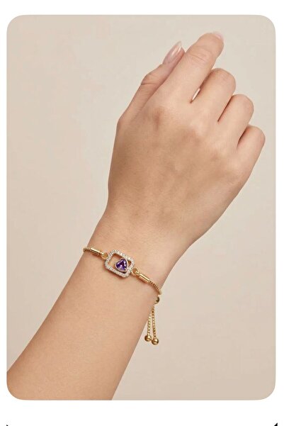 Mervişim Aksesuar Purple Heart Detailed Zircon Bracelet