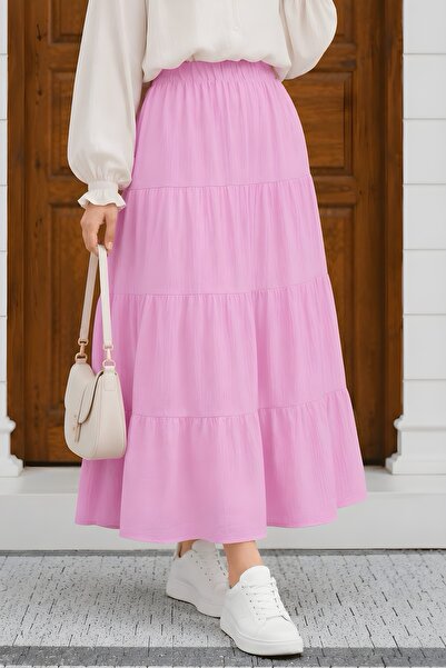 İmajButik Pink Layered Gathered Muslin Skirt