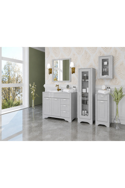 Ercan Kurt Yapı 116 cm BANYO DOLABI TAKIMI ÇEKMECELİ | Aynalı Set + Boy Dolap |