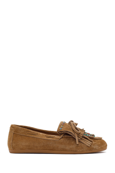 Derimod Women's Tan Tasseled Suede Leather Loafer 26Pfd552310
